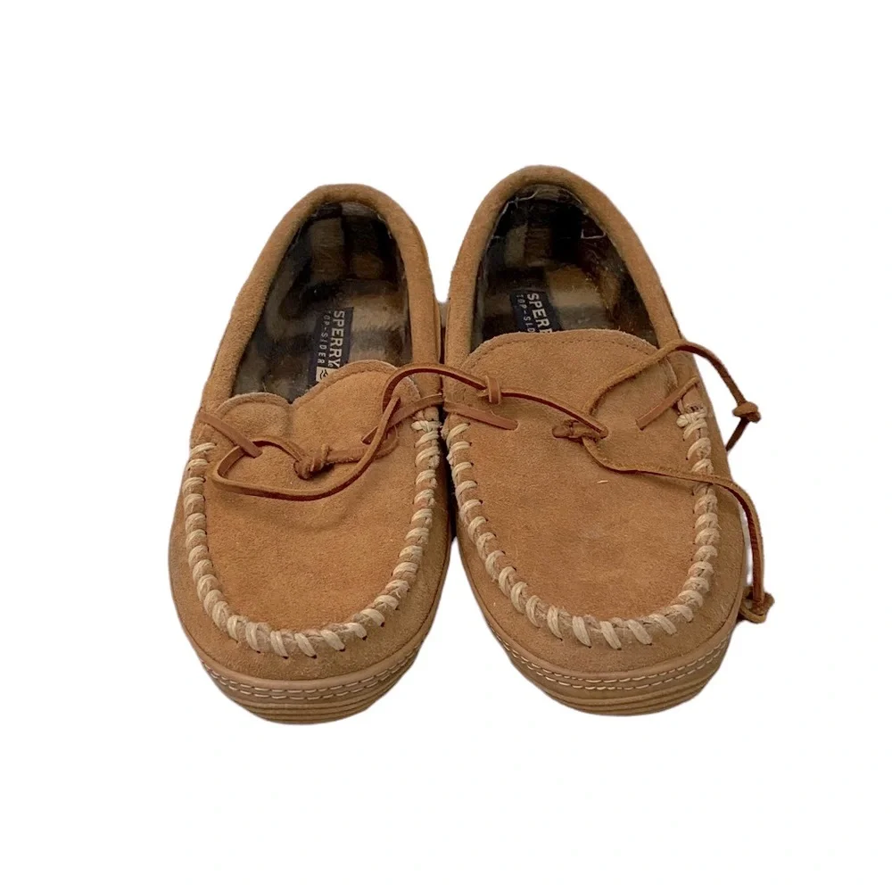 Sperry House Shoes Loafer Slippers Top Sider Fleece Lined Leather Lounge M8 W10